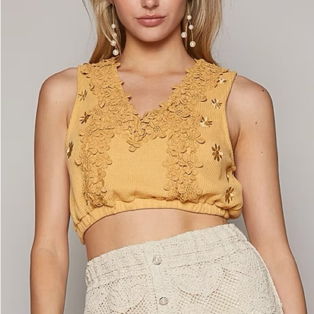 Floral Embroidered Crop Top - Honey